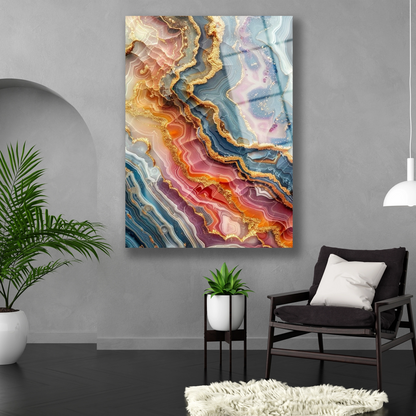 Duvar dekorasyonu için büyük boy renkli soyut temperli cam baskı