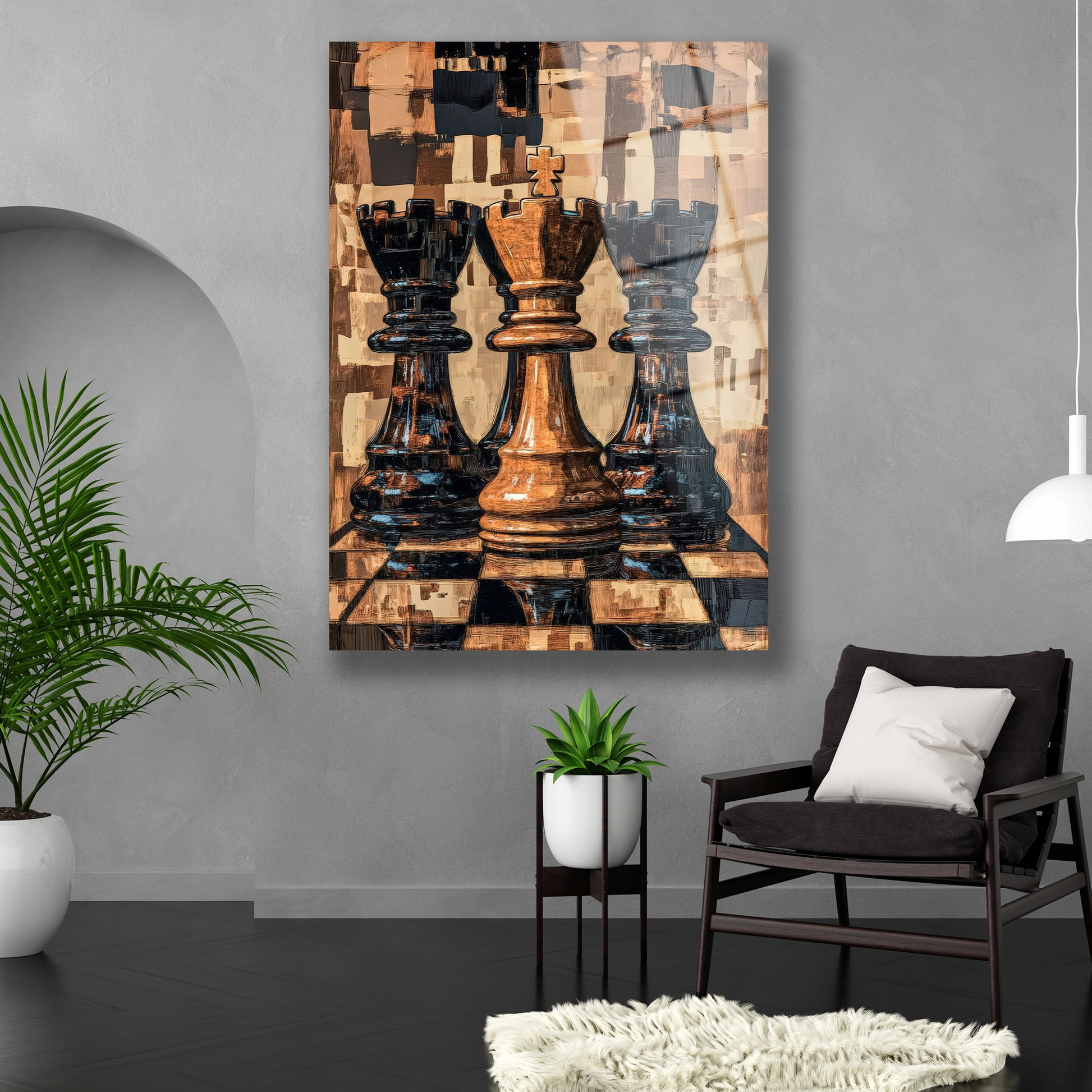 satranç sanatı cam tablo