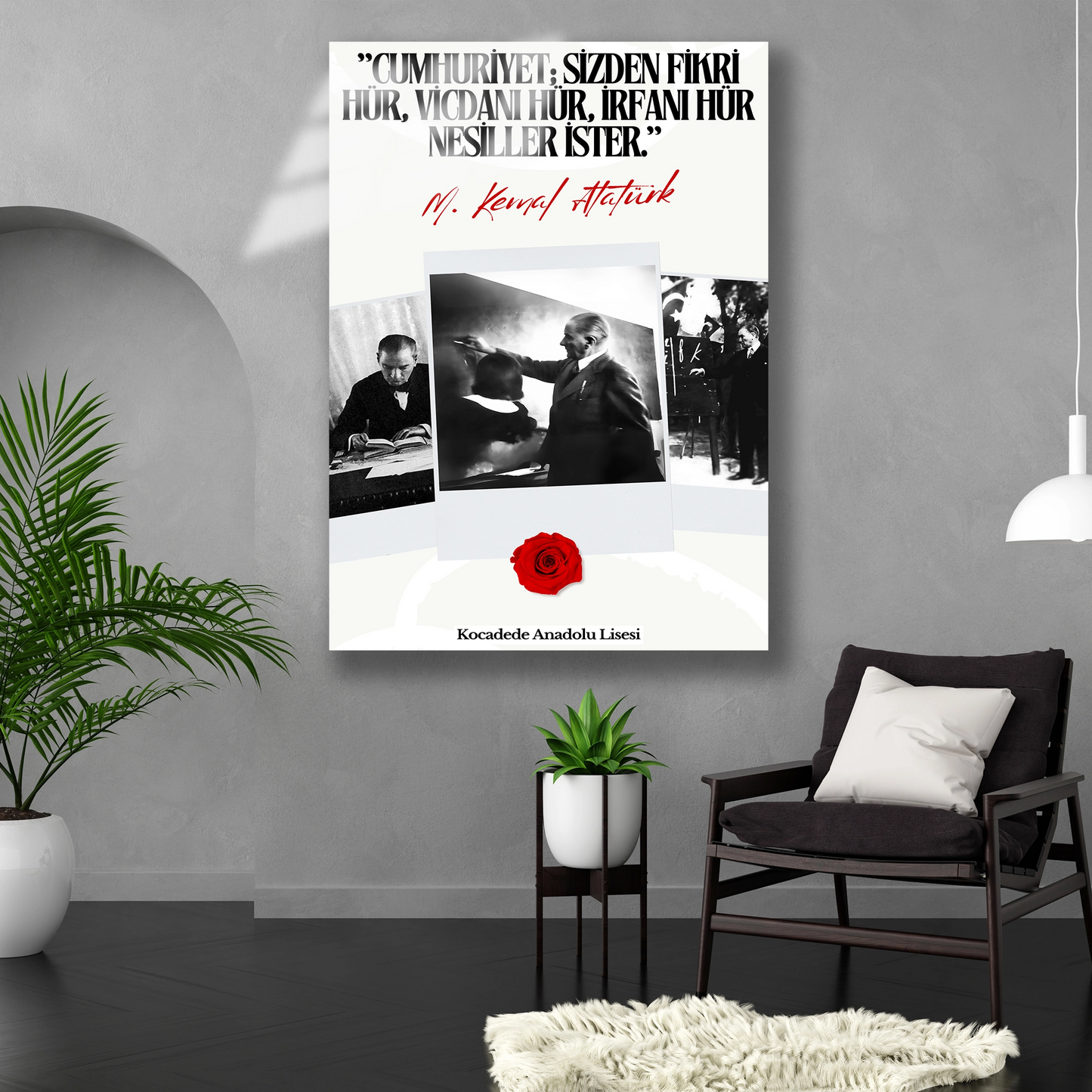 cumhuriyet sizden fikri hür vicdanı hür irfanı hür nesiller ister başögretmen cam tablo