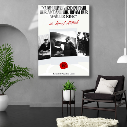 cumhuriyet sizden fikri hür vicdanı hür irfanı hür nesiller ister başögretmen cam tablo