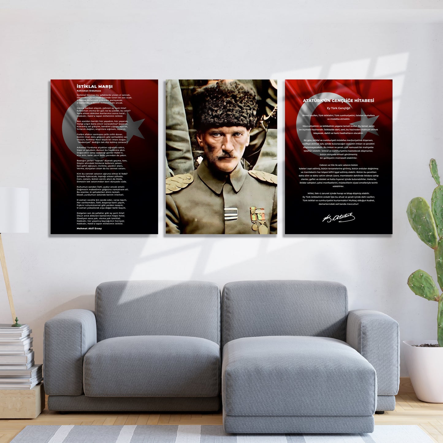 Okullar İçin Atatürk Köşesi 3’lü Set Cam Tablo dekorica