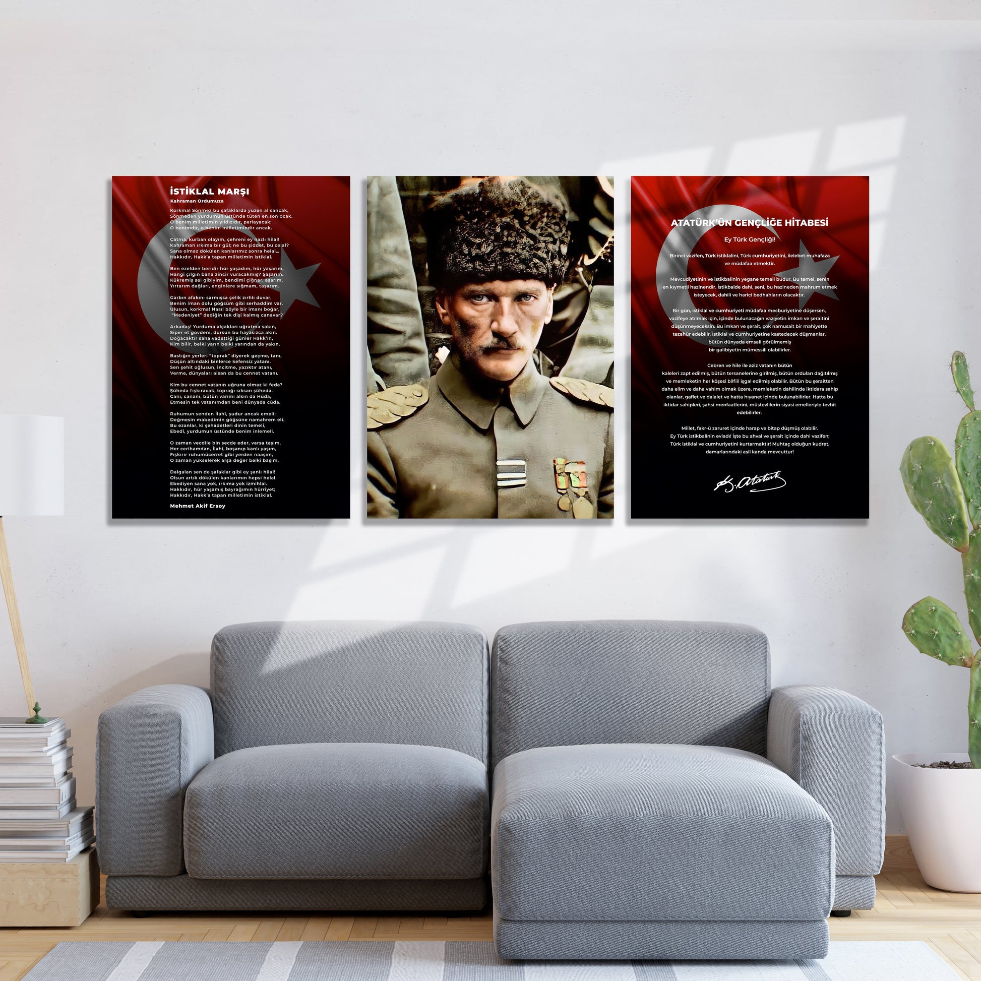 Okullar İçin Atatürk Köşesi 3’lü Set Cam Tablo dekorica