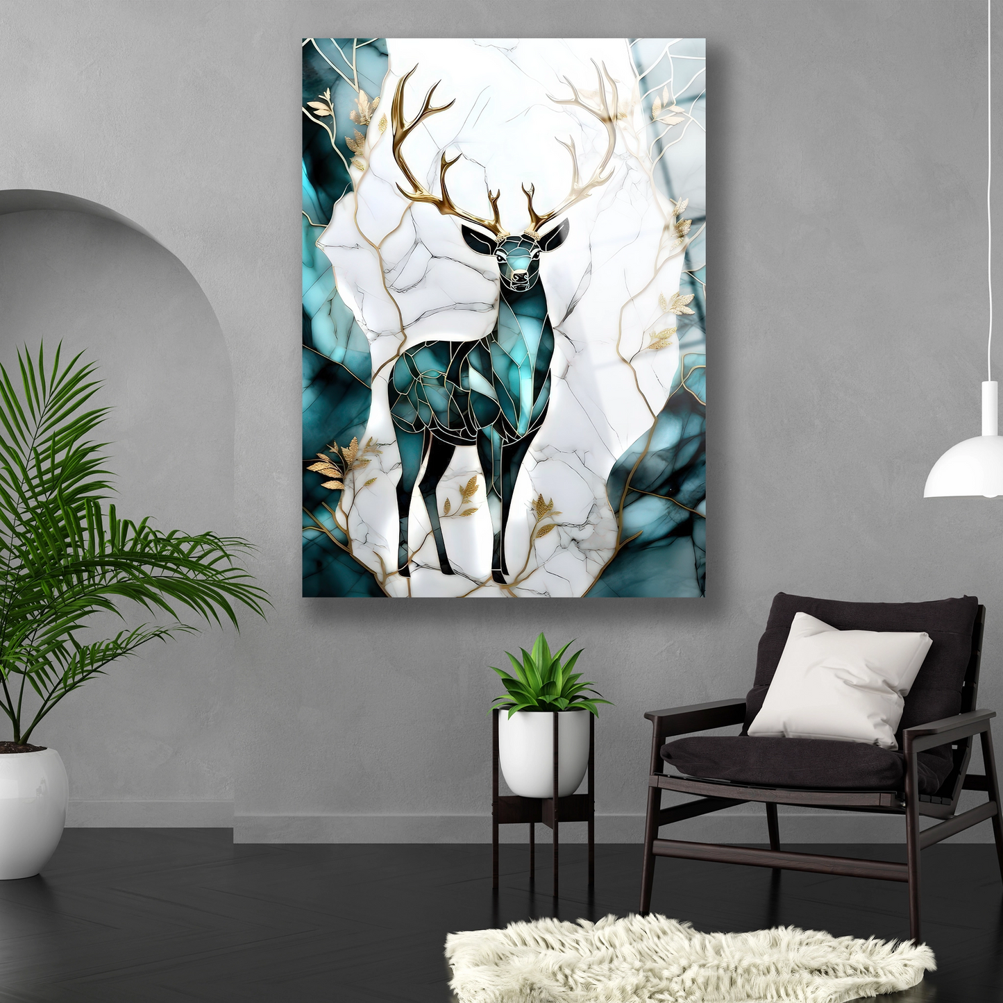 Geyik ve Mermer Cam Tablo