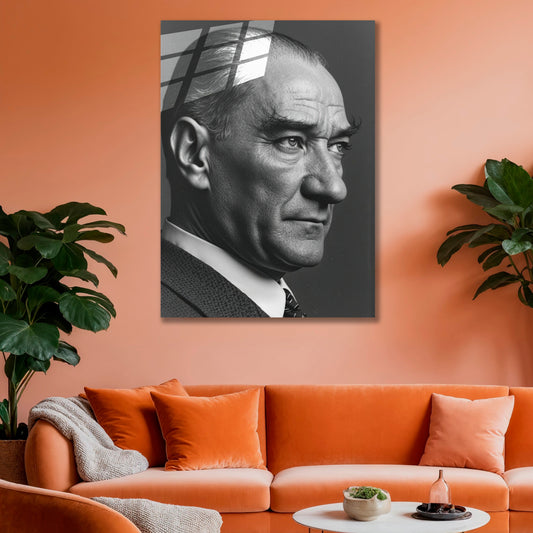 Atatürk Cam Tablo | Siyah Beyaz Portre