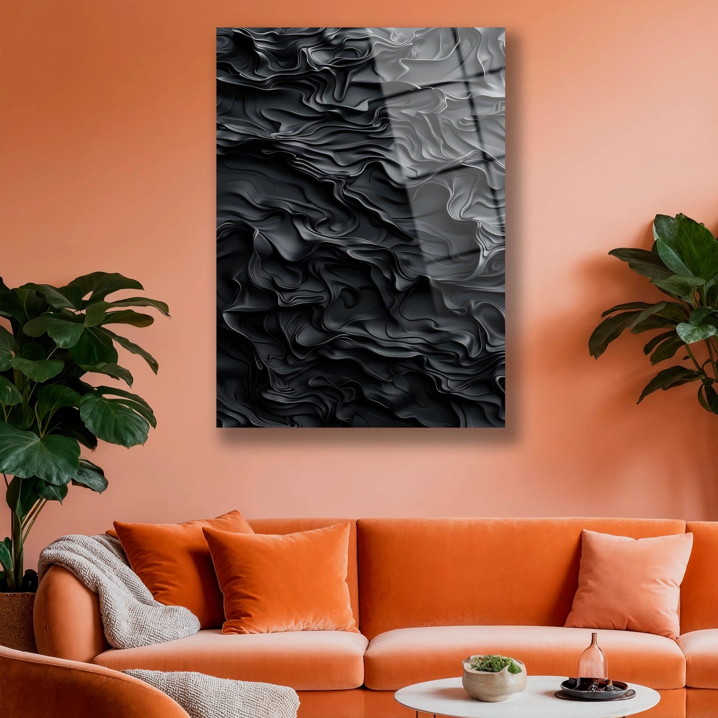 Modern ofis duvarında asılı siyah soyut dekoratif cam pano