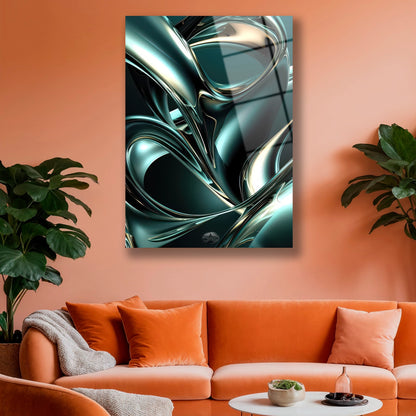 Modern ofis duvarında asılı 3D krom efektli yeşil cam duvar dekoru