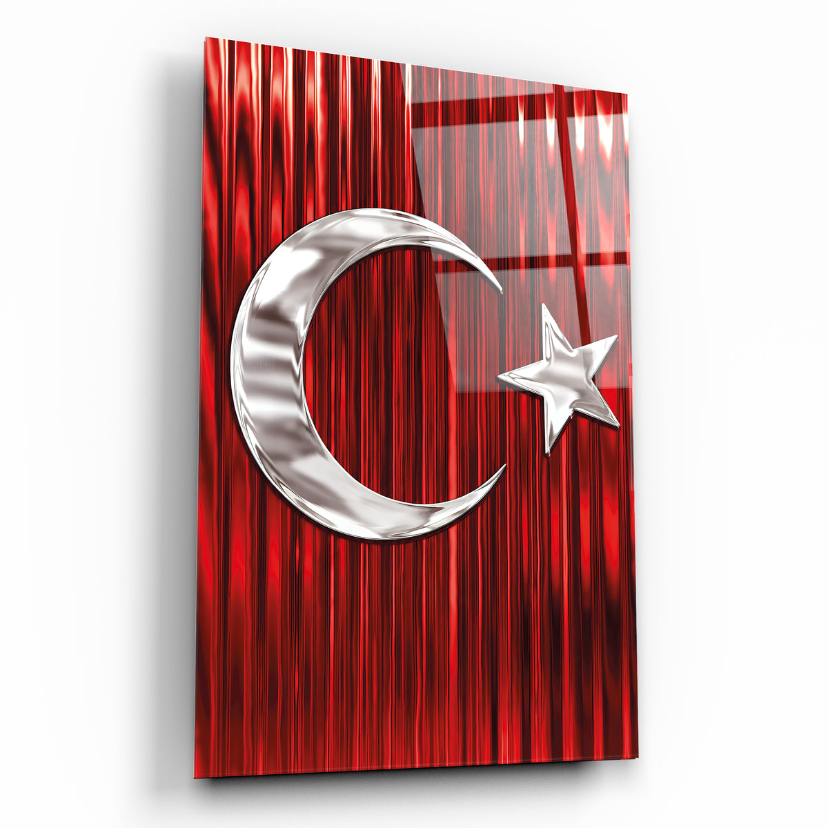 3D Türk Bayrağı kırmızı ay yıldız cam tablo