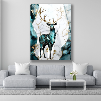 Geyik ve Mermer Sanatı Cam Tablo