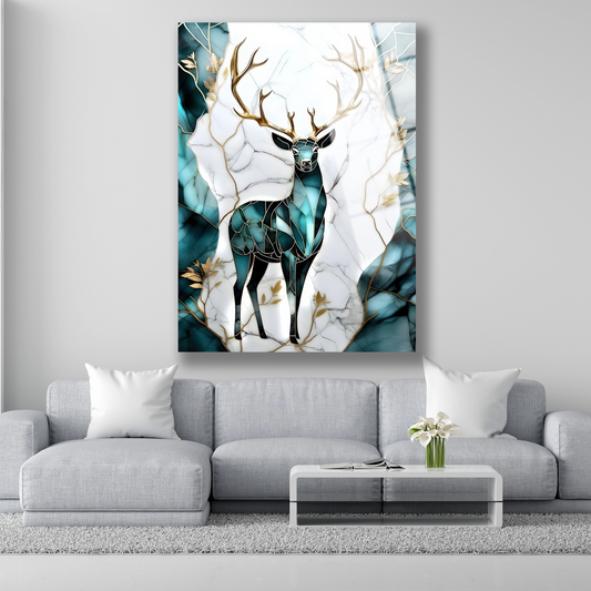 Geyik ve Mermer Sanatı Cam Tablo