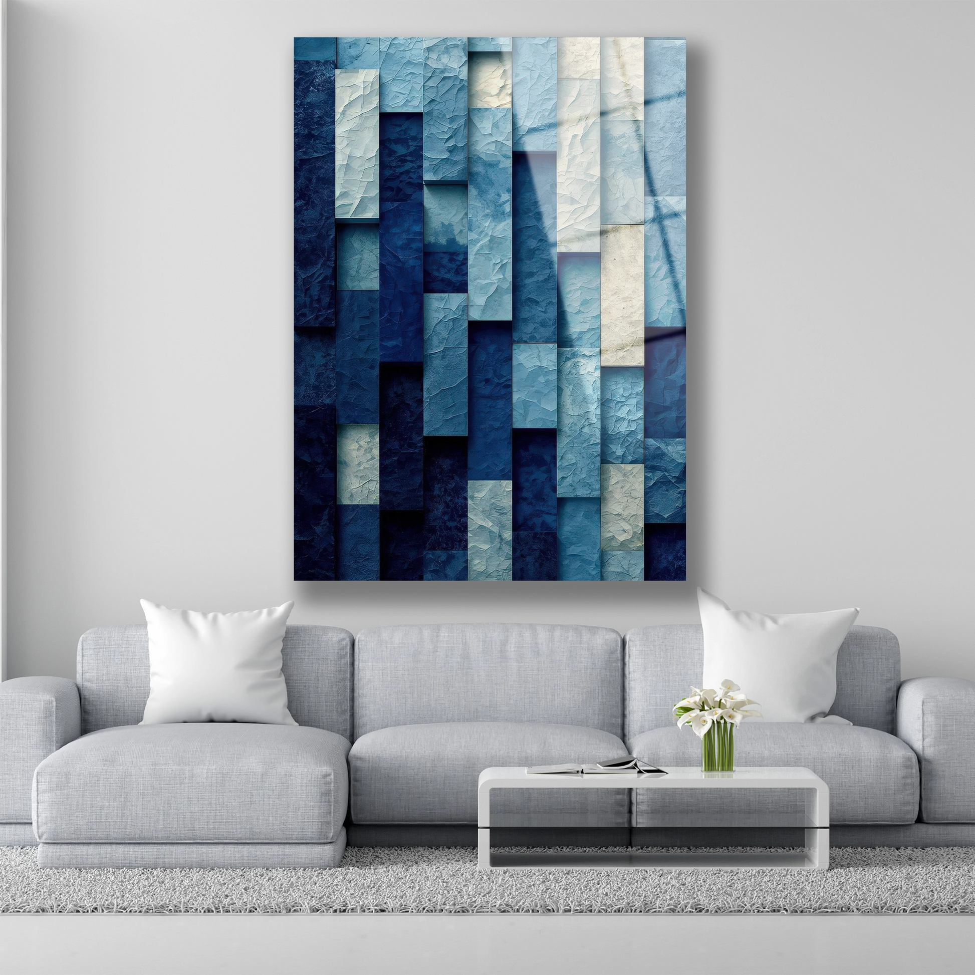 mavi blok desenli cam tablo