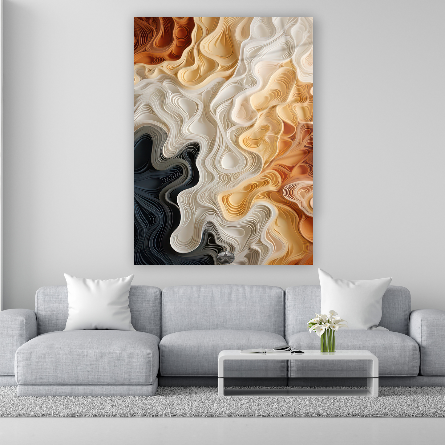 Kağıt Dalgaları Cam Tablo