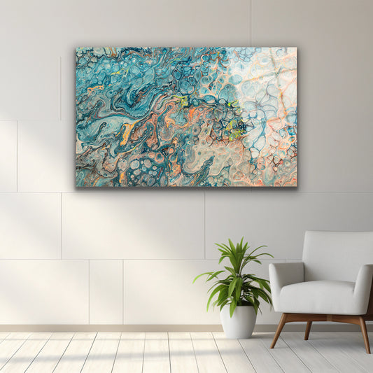 soyut akrilik dökme turkuaz bakır sanat eseri