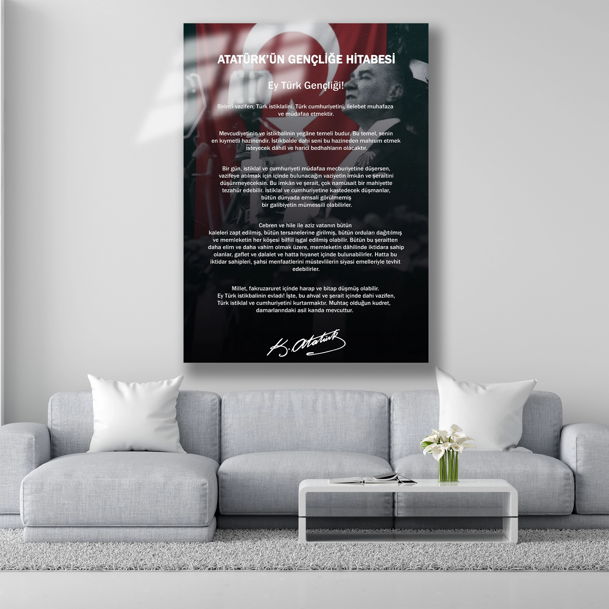 atatürk gençliğe hitabe cam tablo