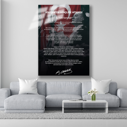 atatürk gençliğe hitabe cam tablo