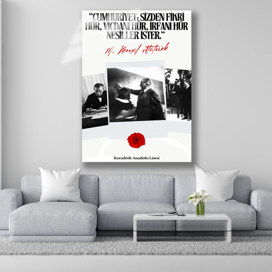 cumhuriyet sizden fikri hür vicdanı hür irfanı hür nesiller ister yazılı cam tablo