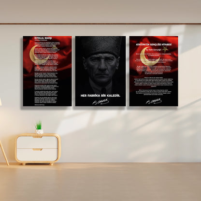 atatürk istiklal marşı seti okul için cam tablo