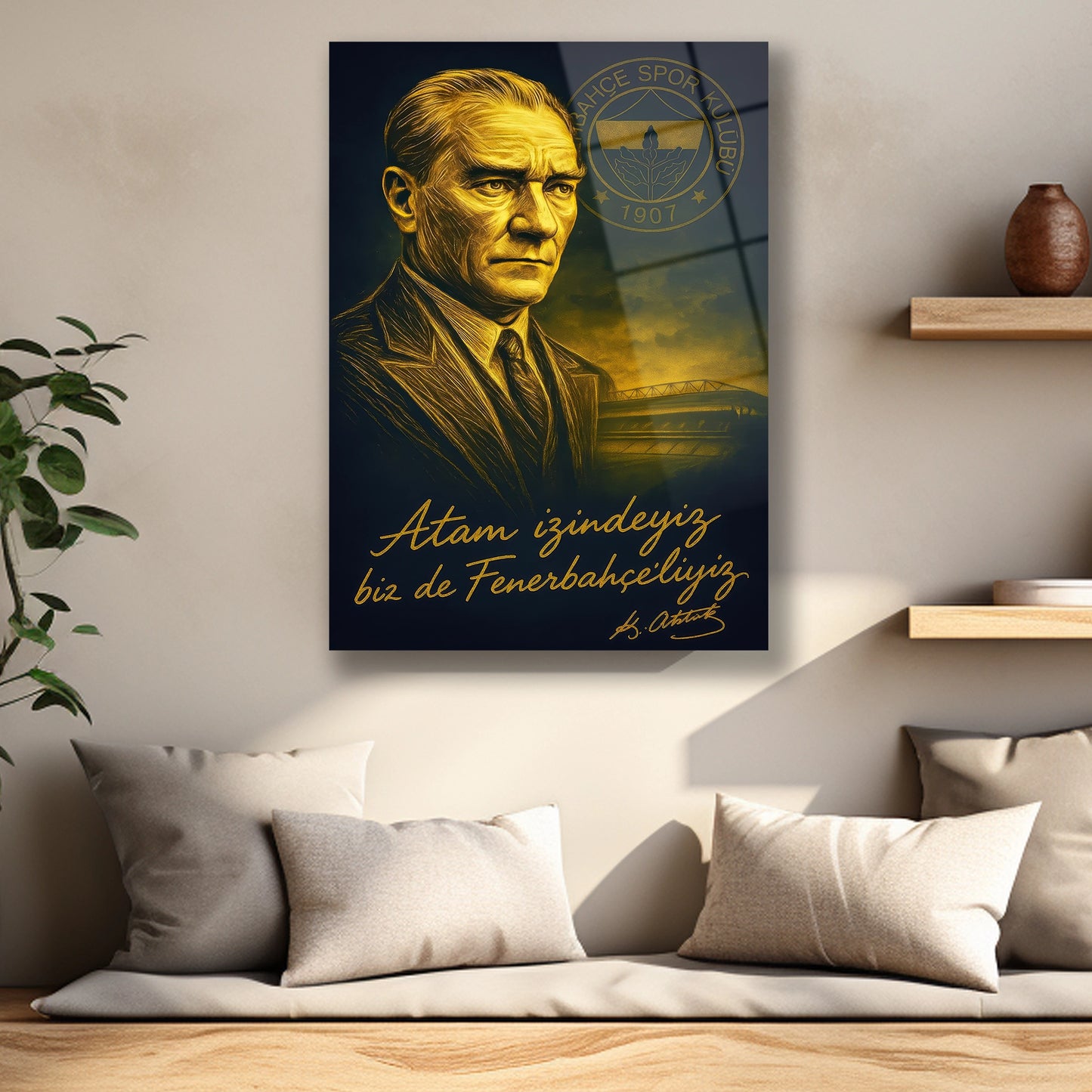 4mm Temperli Cam Tablo Atatürk ve Fenerbahçe Logolu