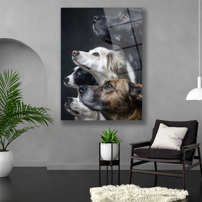 Hayvanseverler için dikey formda çoklu köpek portresi cam duvar dekoru