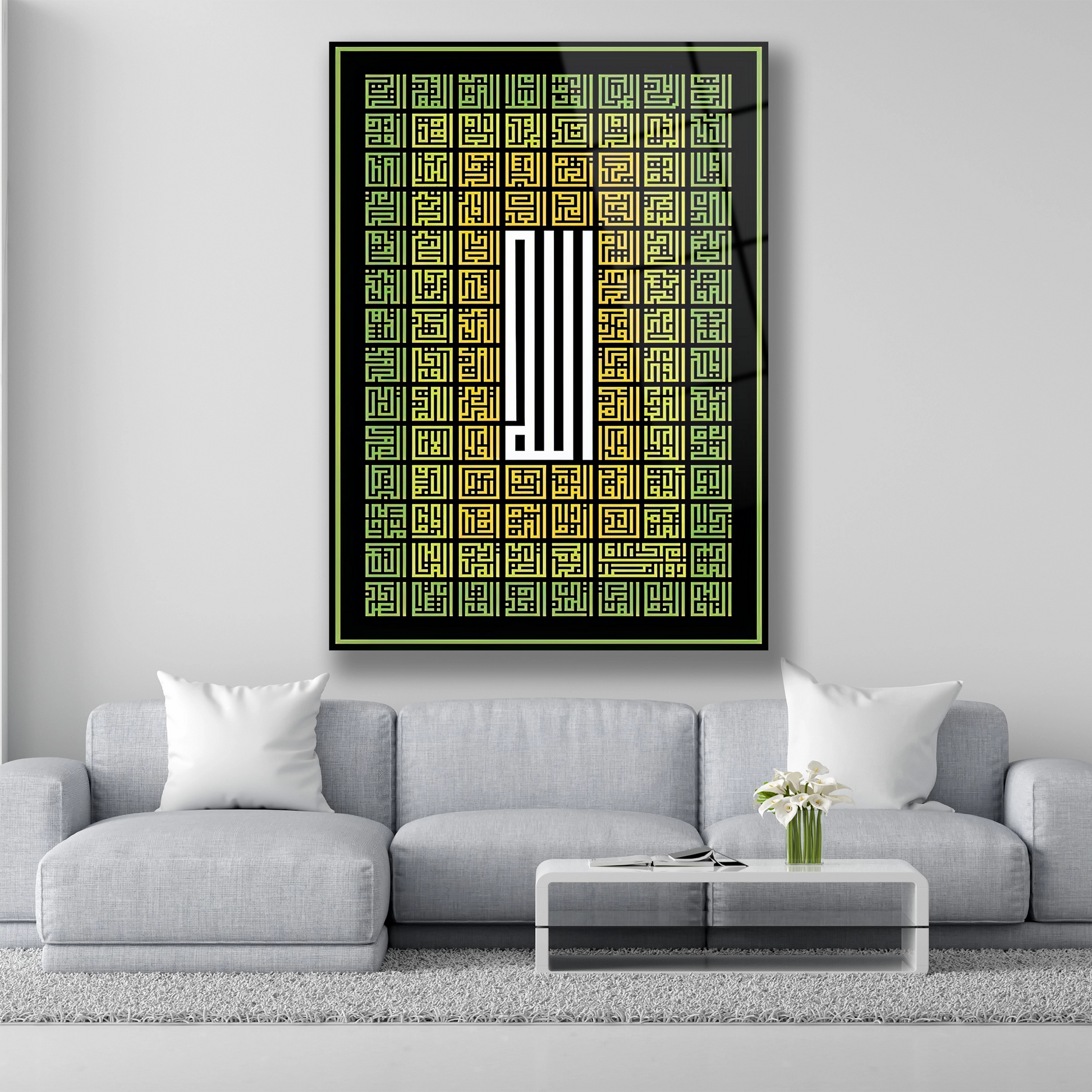 Kufi Esmaül Hüsna cam tablo