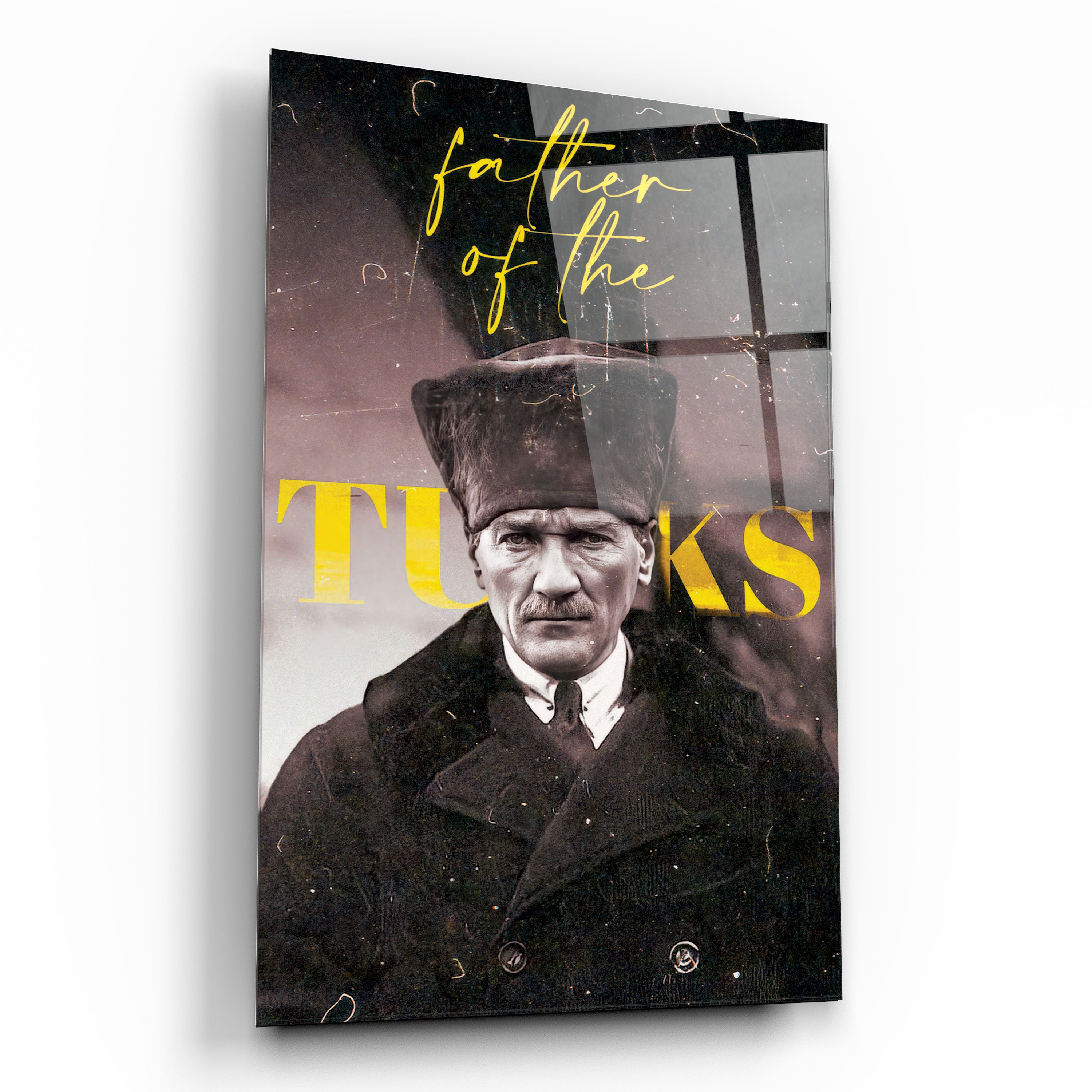 Father of The Turks Kalpaklı Atatürk Cam Tablo