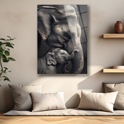 Fil derisi dokusunu ve göz detaylarını gösteren yüksek çözünürlüklü cam baskı