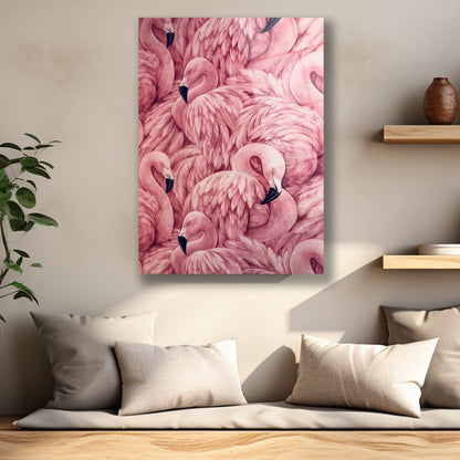 Flamingo tüylerinin dokusunu ve renk geçişlerini gösteren cam baskı detayı