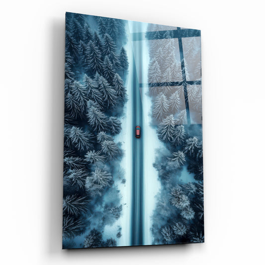 Karlı Orman ve Araba Cam Tablo
