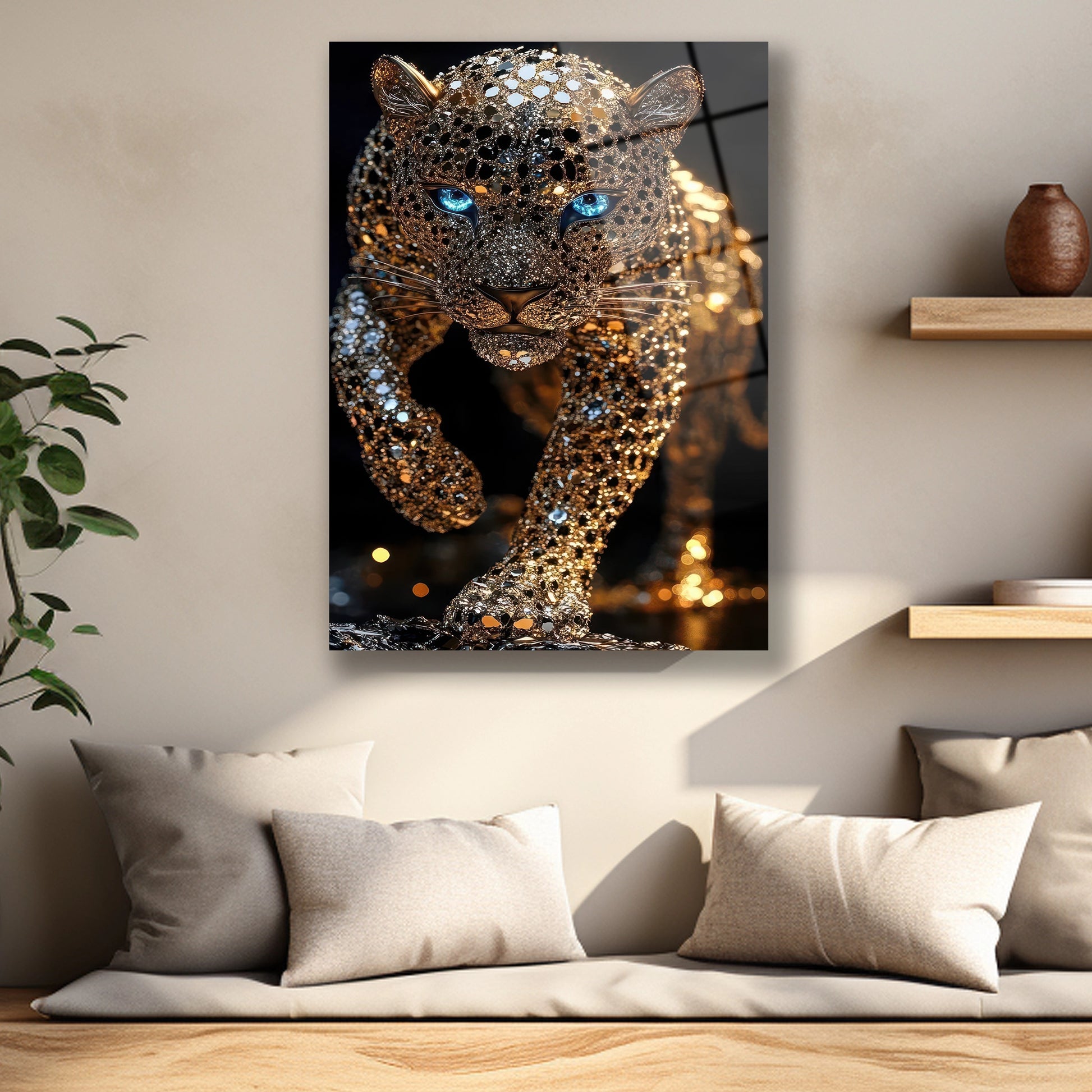 Mücevher gibi parlayan leopar yüzü ve mavi göz detayı