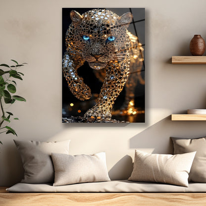 Mücevher gibi parlayan leopar yüzü ve mavi göz detayı