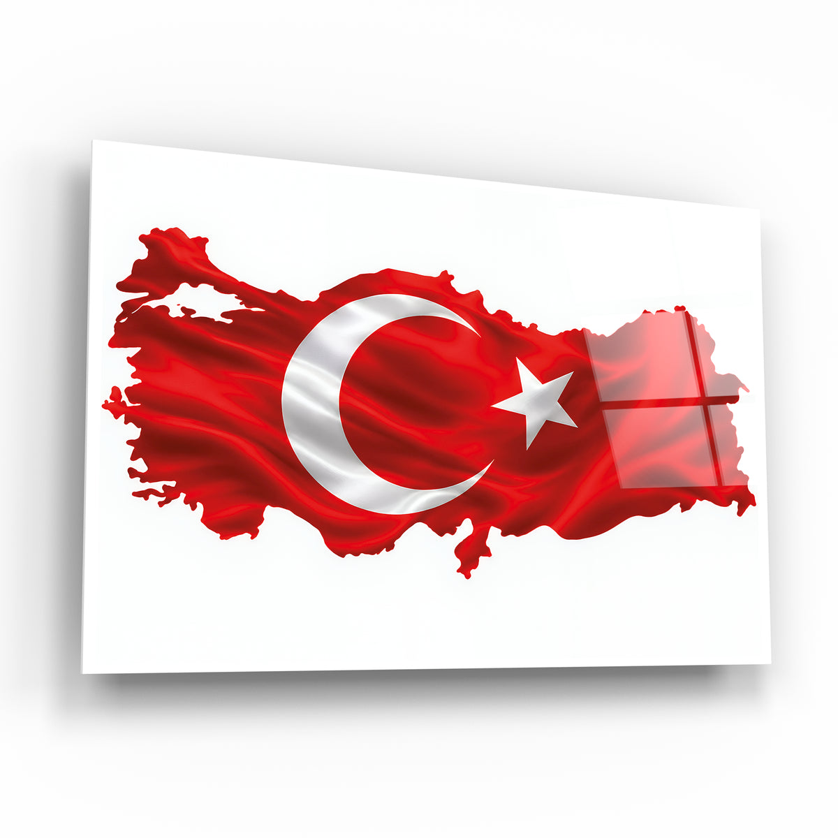 Türkiye haritası şeklinde kırmızı Türk Bayrağı cam tablo