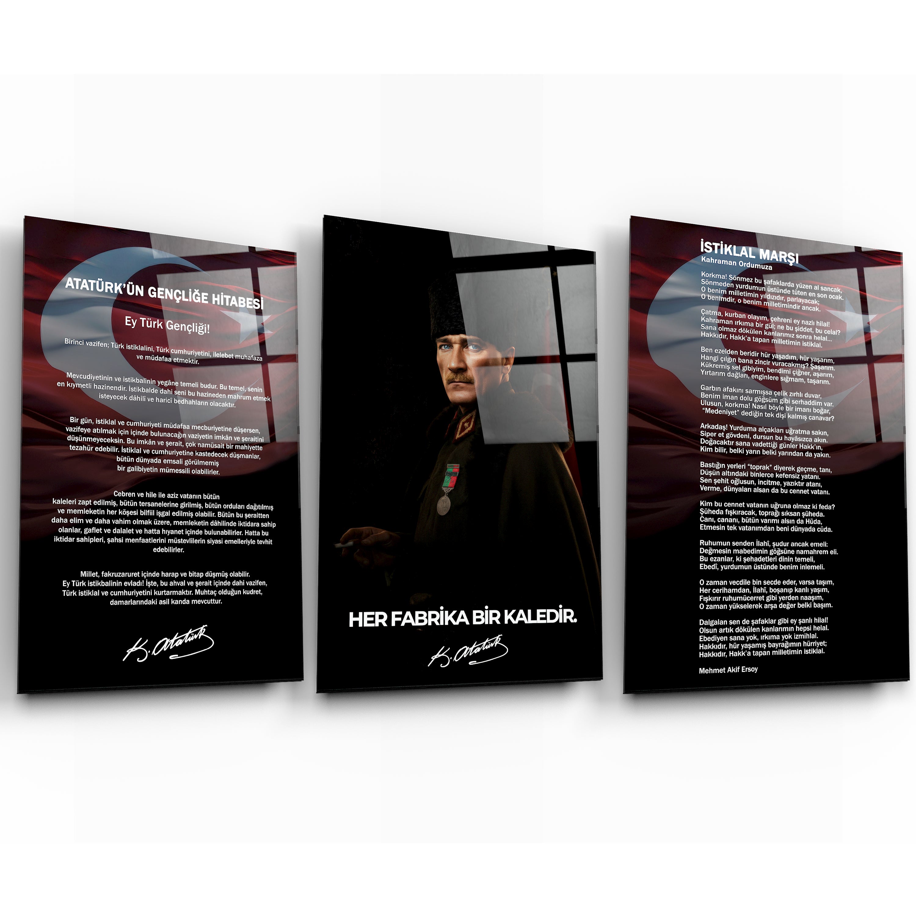 Okullar İçin Atatürk Köşesi 3’lü Set Cam Tablo