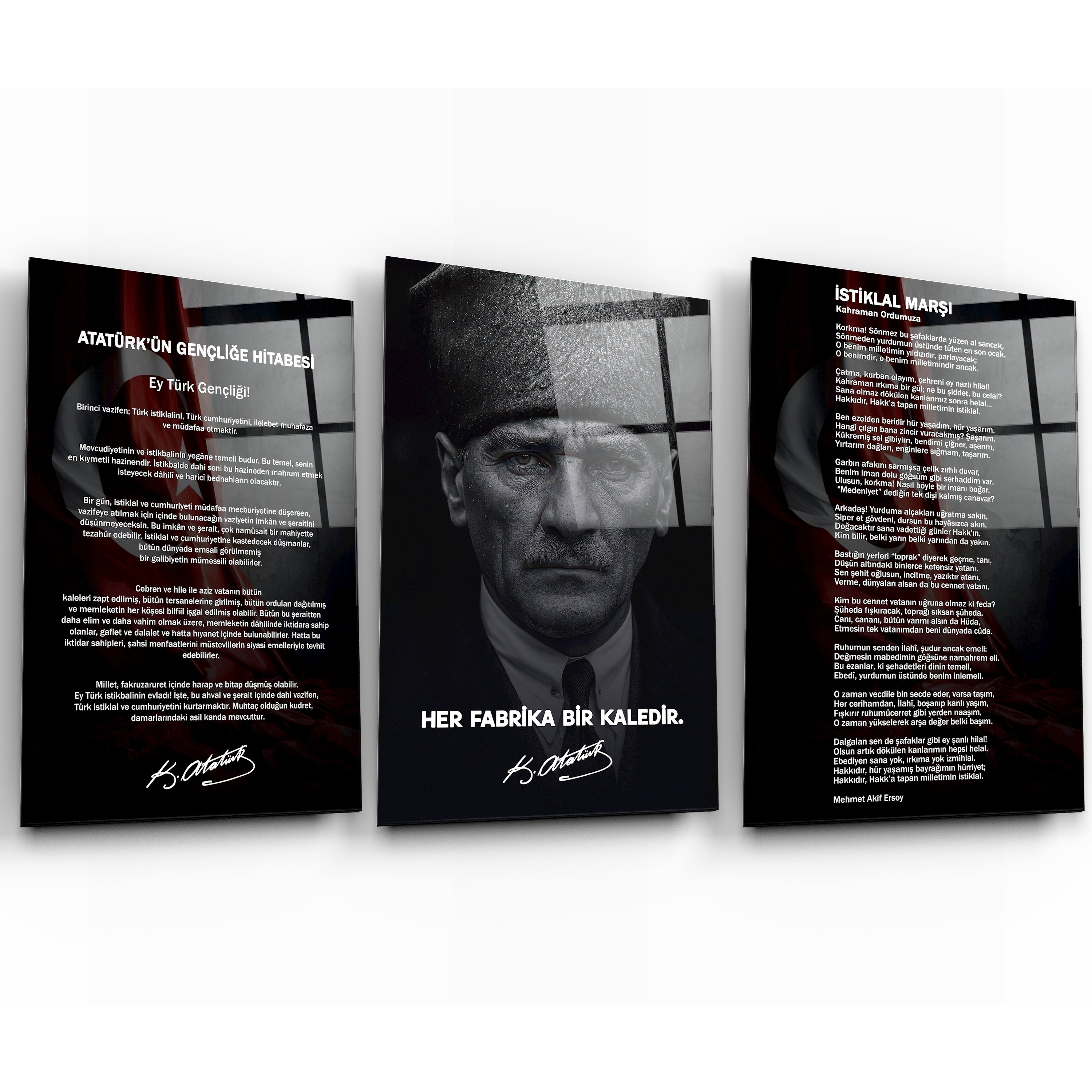 Okullar İçin Atatürk Köşesi 3’lü Set Cam Tablo