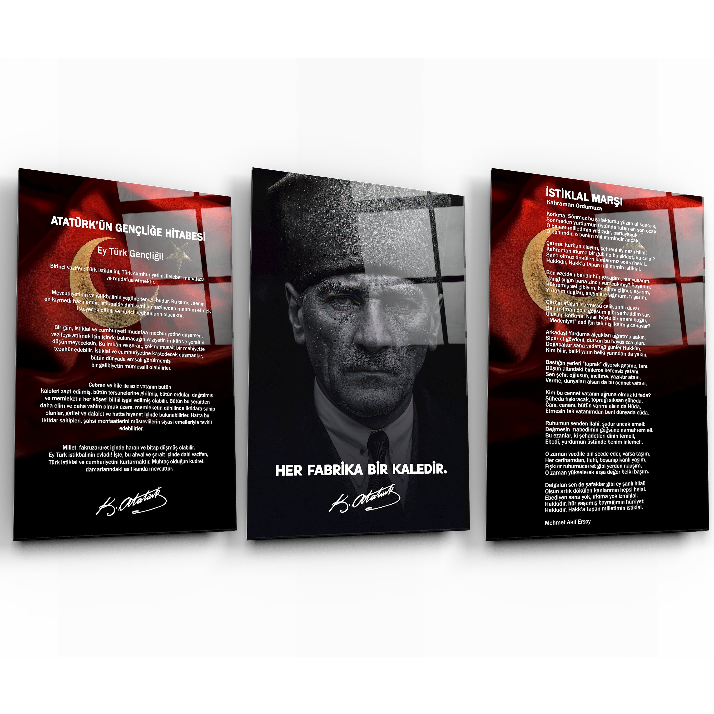 Okullar İçin Atatürk Köşesi 3’lü Set Cam Tablo