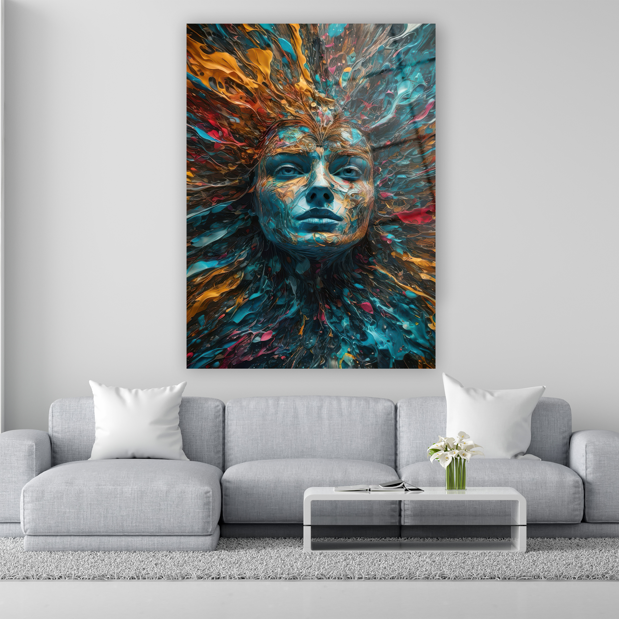 colorful abstract face explosion glass art