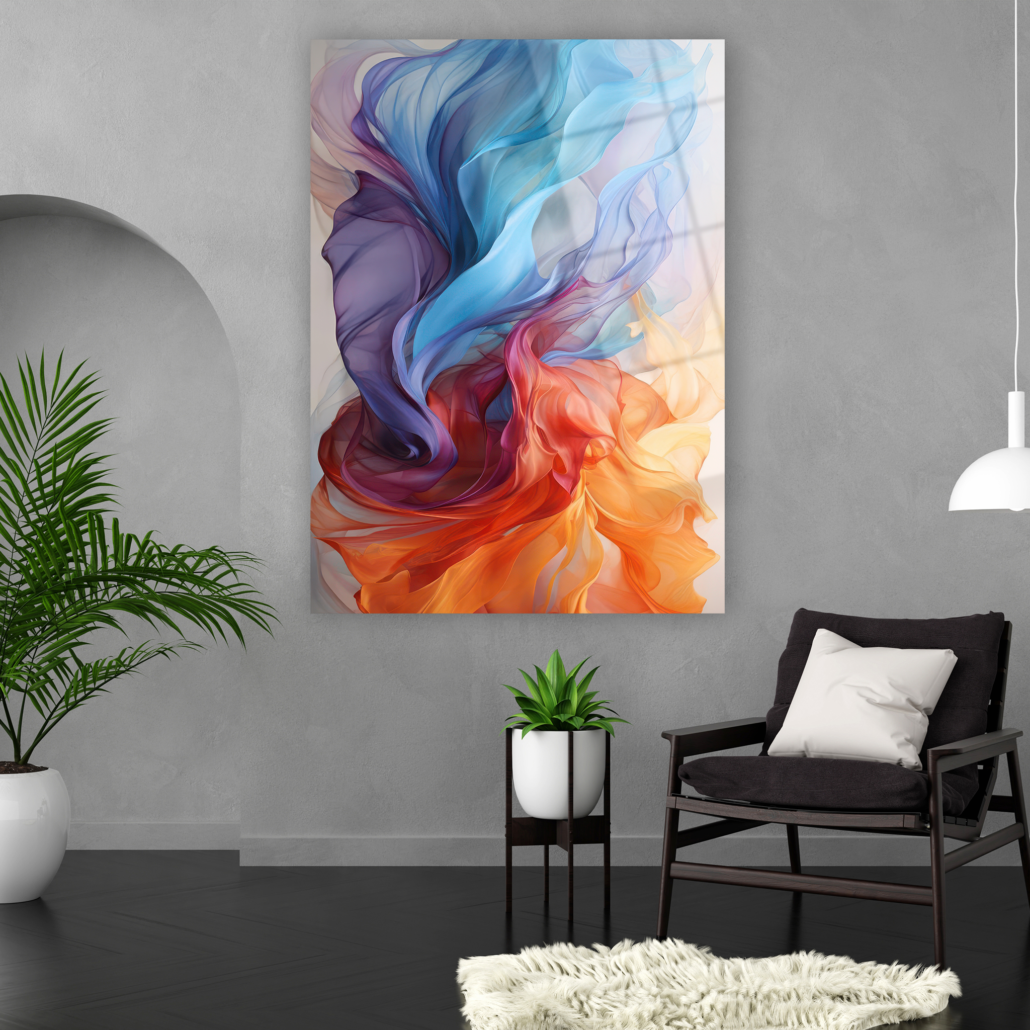 modern abstract flowing colors glass art