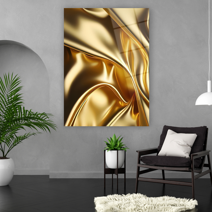abstract flowing gold silk fabric glass art