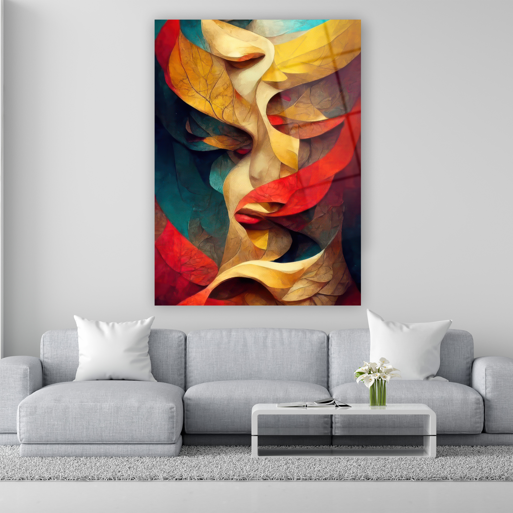 abstract colorful leaf face glass art