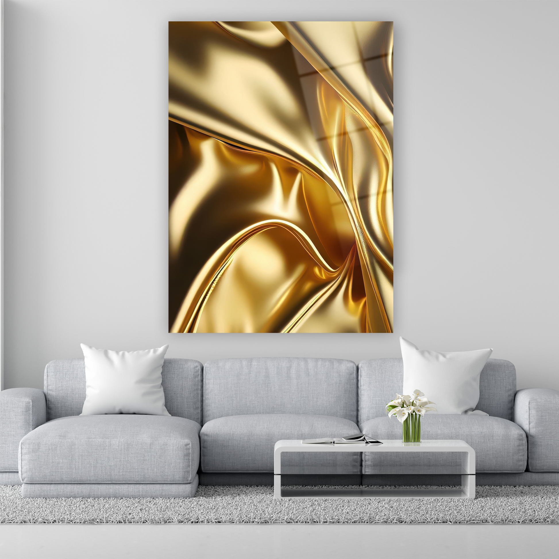 akışkan altın rengi kumaş dokulu cam tablo