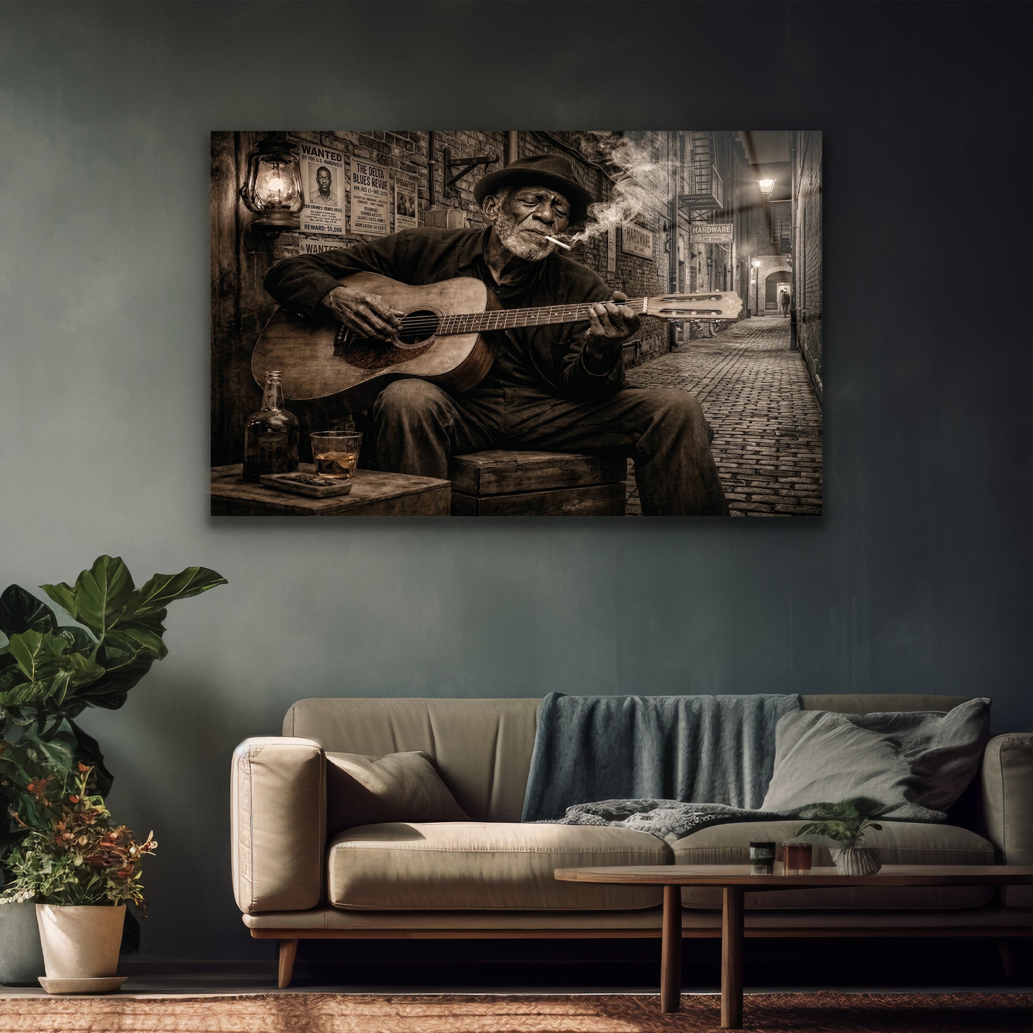 sepia tonlu yaşlı müzisyen pano denizli üretimi