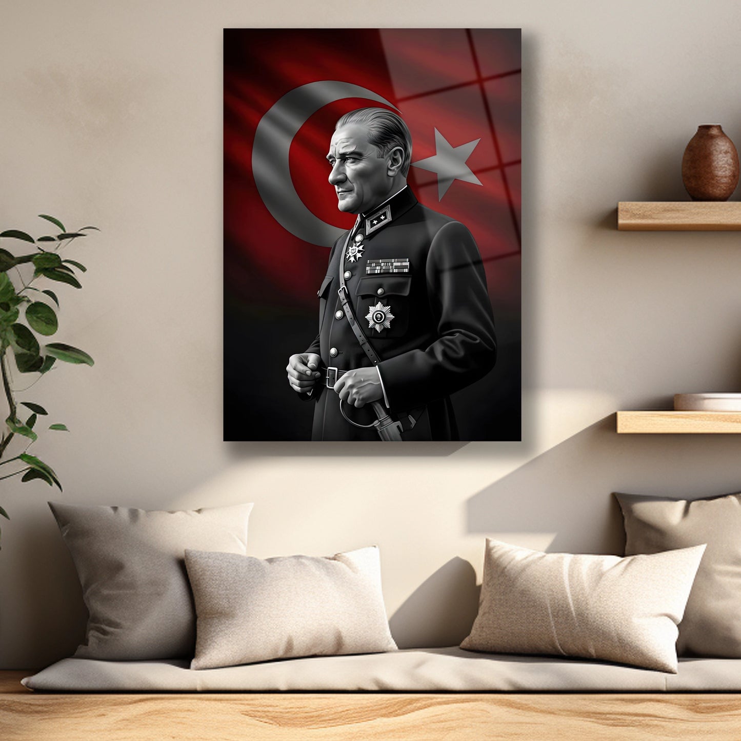 Atatürkün elindeki kılıç kabzası ve üniforma rütbe detayları