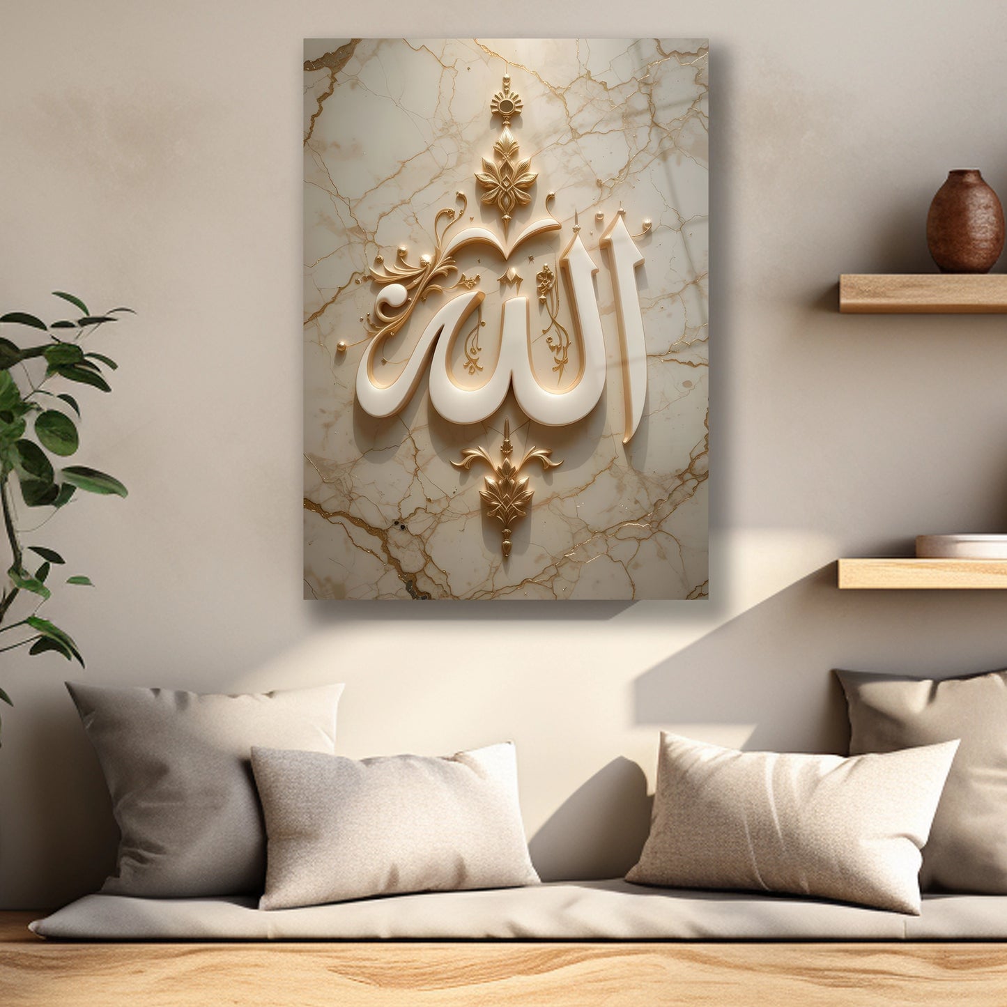 Altın varak işlemeli ve rölyef efektli Allah lafzı baskı detayı