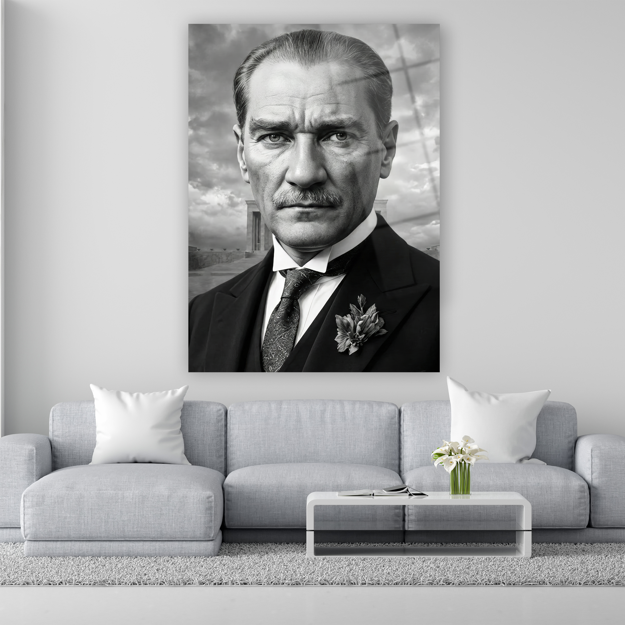 Anıtkabir önünde Atatürk portresi cam tablo