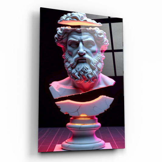 Neon Işıklı Parçalanmış Antik Büst Fütüristik Cam Tablo
