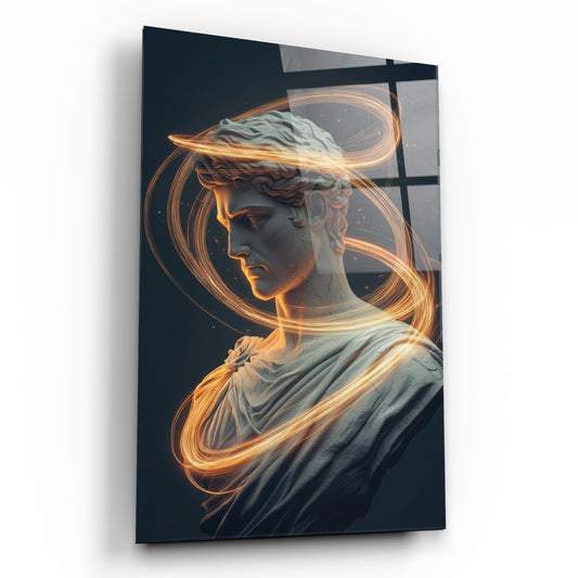 Altın Işık Hüzmeli Antik Roma Heykeli Modern Cam Tablo