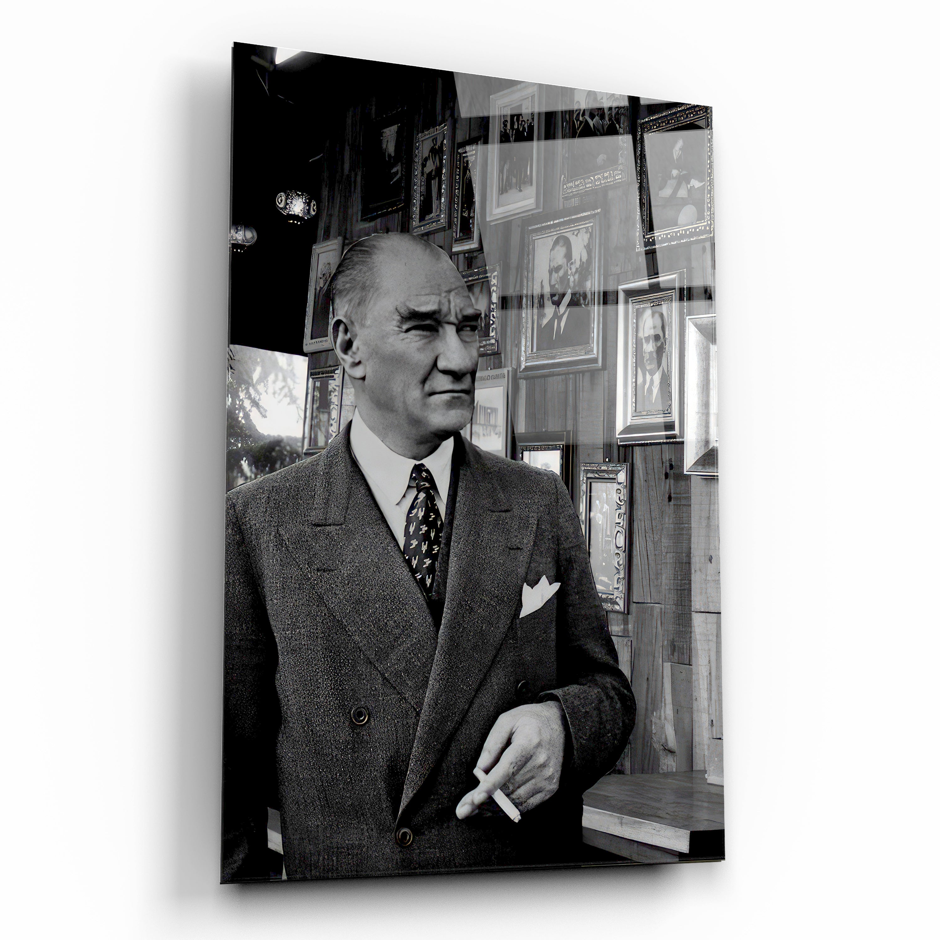 atatürk cam tablo nostaljik fotoğraf duvarı siyah beyaz portre