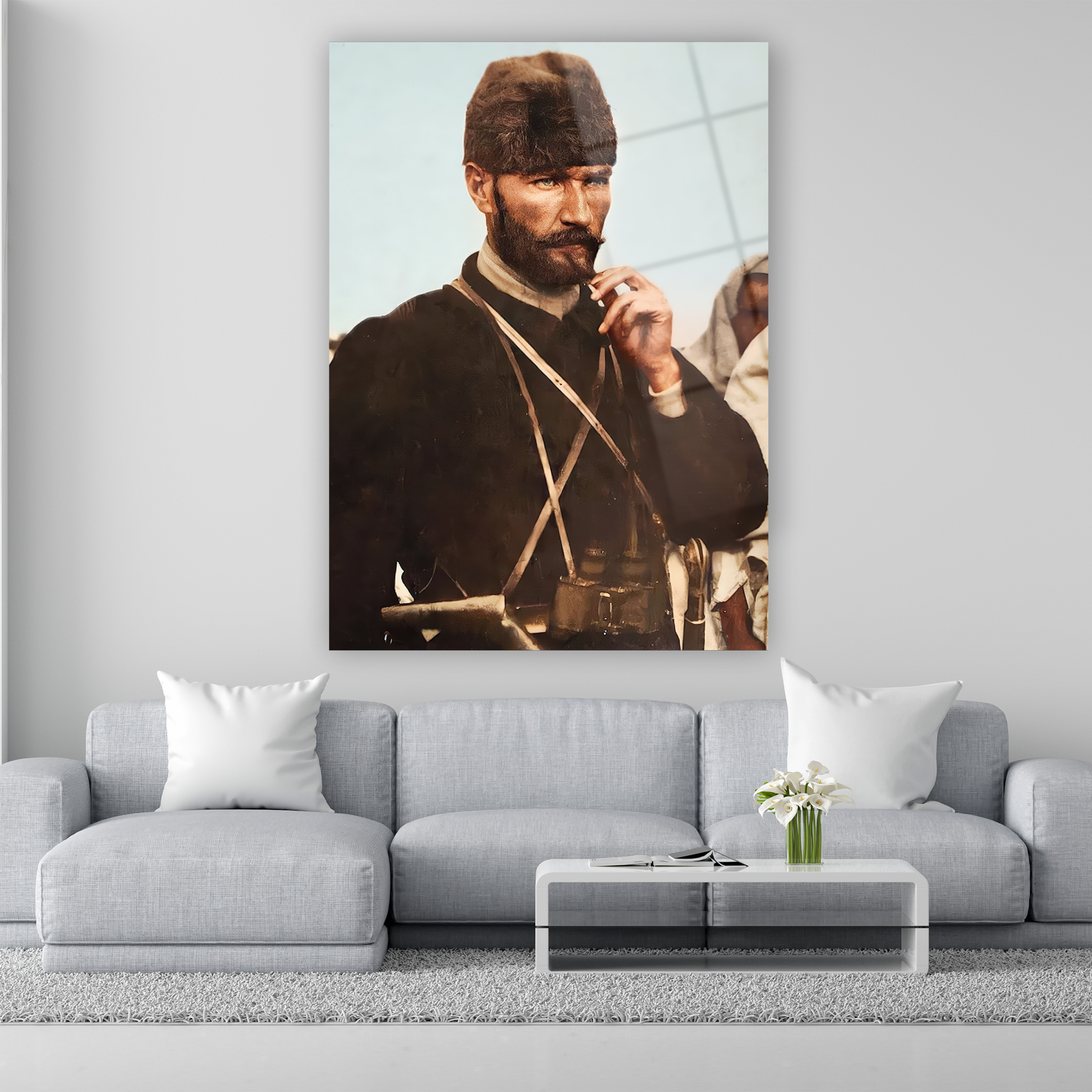 atatürk cam tablo trablusgarp dönemi sakallı kalpaklı portre