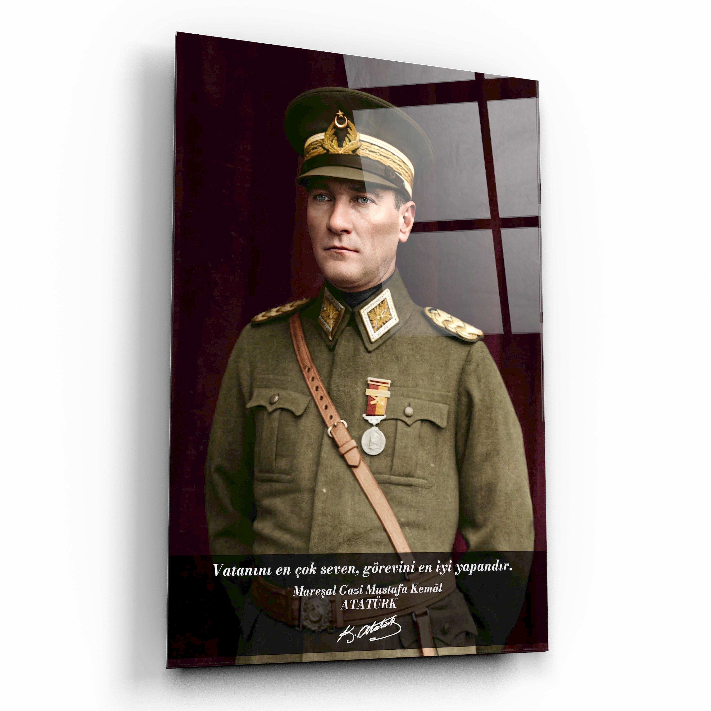 atatürk cam tablo vatanını en çok seven sözlü mareşal portresi