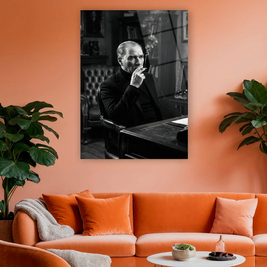 Düşünen Atatürk temalı dekoratif cam baskı