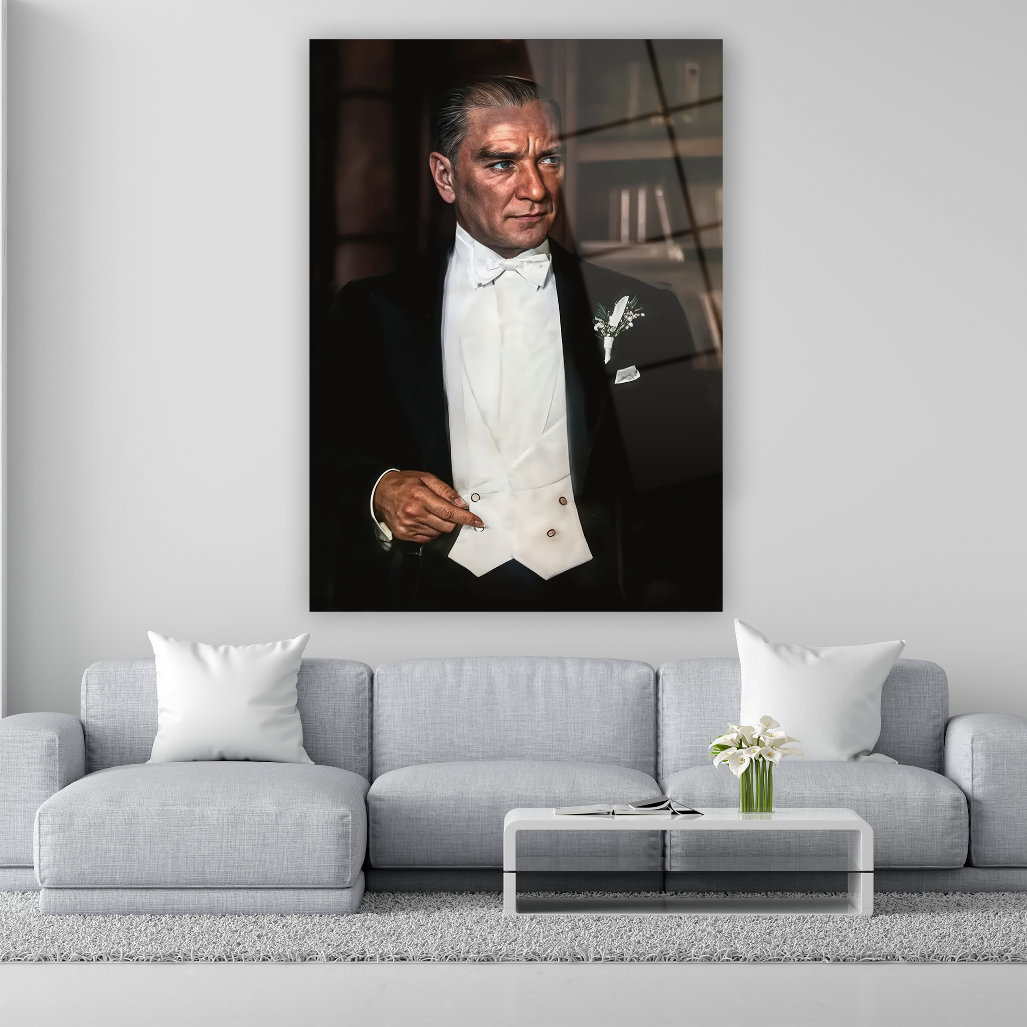Atatürk fraklı cam tablo tasarımı