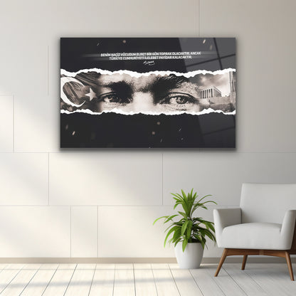 Atatürk'ün gözleri Anıtkabir ve Türk bayrağı kolajlı cam tablo